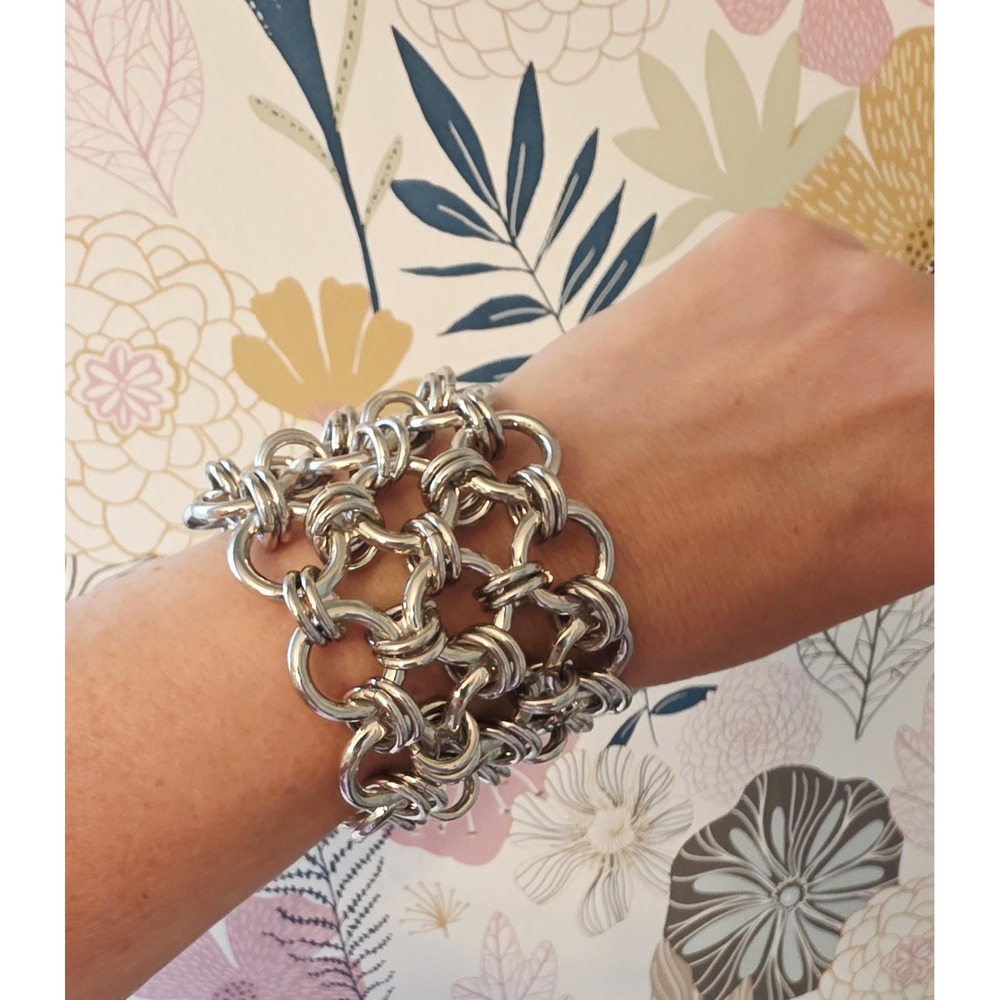 Vintage 90s Silver Cuff Statement Bracelet by Italian Designer Sodini